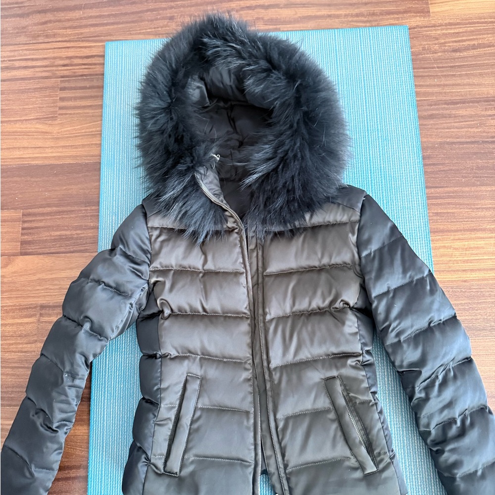 Prada bicolor down jacket XS with blue fox fur hoody